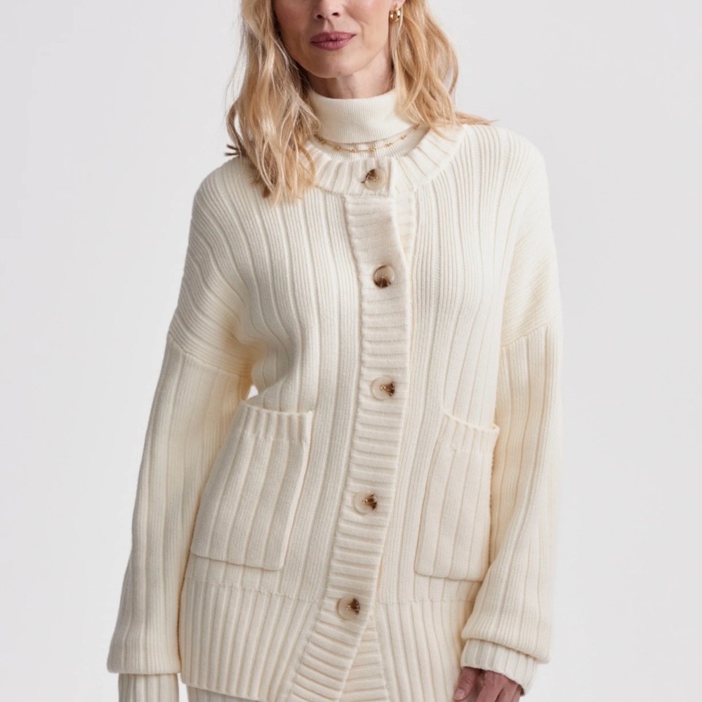 Varley Pensdale Relaxed Knit Cardigan Egret Ivory Size L